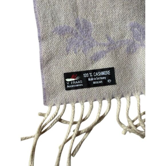 V Fraas 100% Cashmere Scarf Purple Cream Floral Fringe Made in Germany - Picture 3 of 4